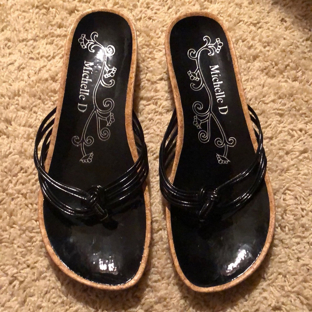 Michelle D black patent leather with cork heel 8